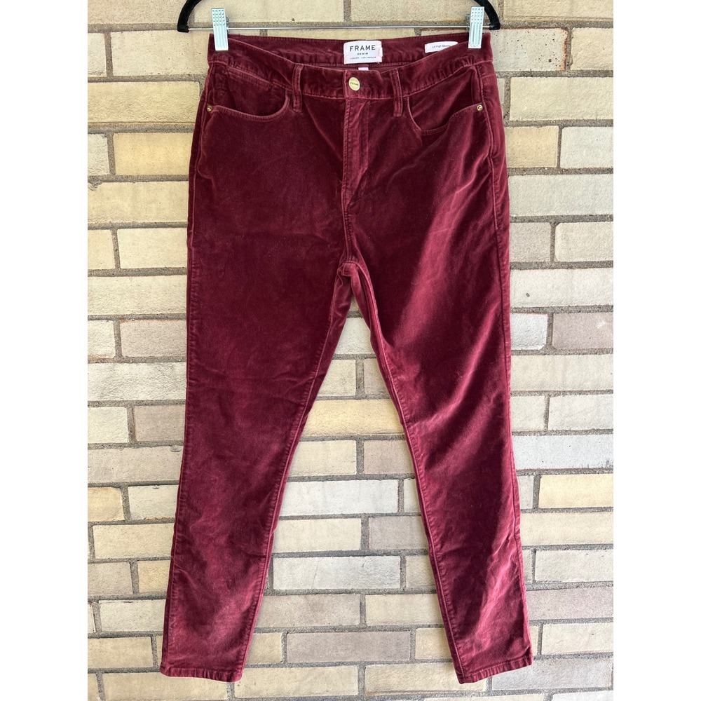 FRAME Denim Le High Skinny Velvet Pants Pinot Burgundy Red Velour Size 29 / 8